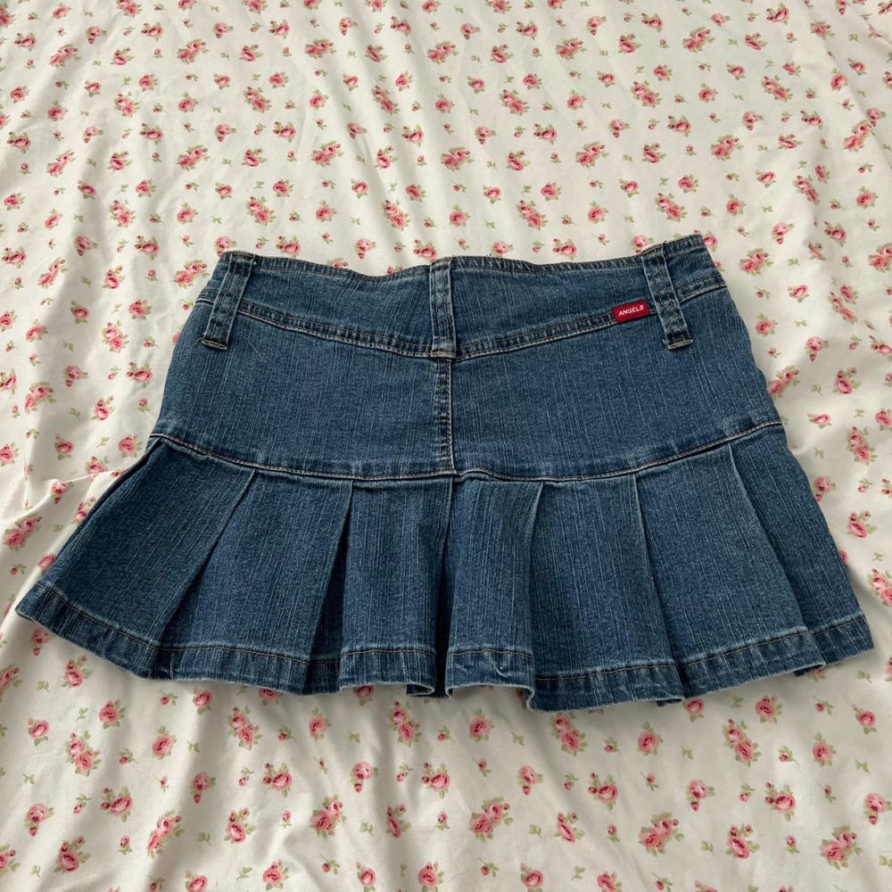 vintage angels y2k denim mini skirt w/ built in circle buckle grommet belt - Picture 6 of 7